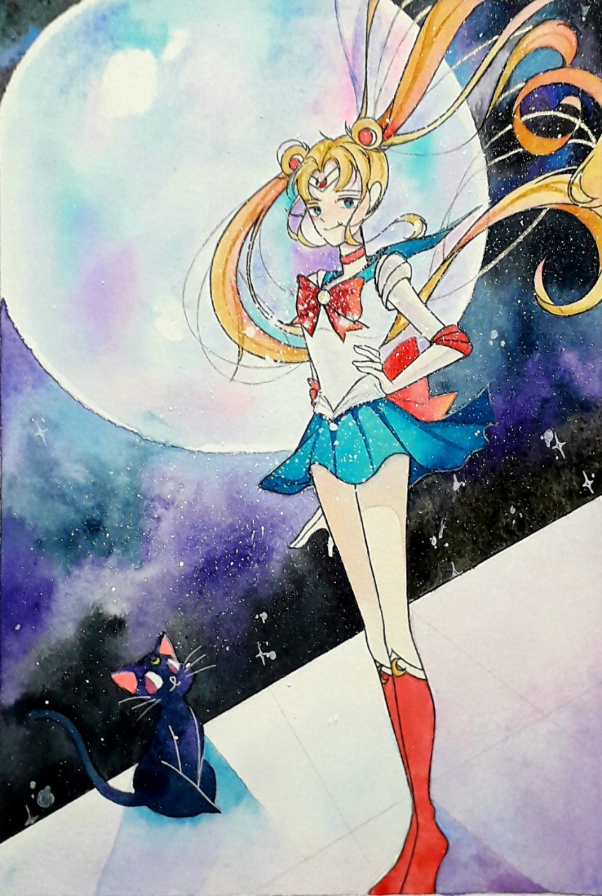 While hooman was busy with Enchantix, I was sitting here drawing sailor moon =)))